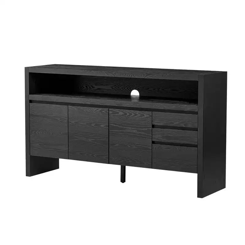 Buffet bahut de rangement de 150 cm avec 3 tiroirs, grande étagère ouverte et 3 portes, meuble de console d'entrée ou meuble TV pour salon ou cuisine