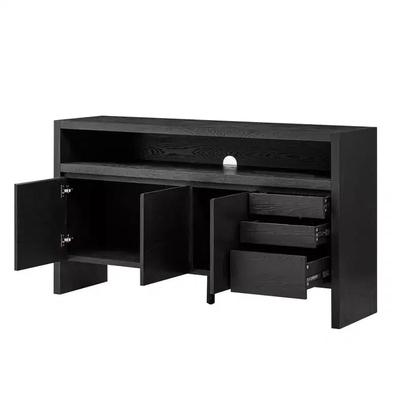 Buffet bahut de rangement de 150 cm avec 3 tiroirs, grande étagère ouverte et 3 portes, meuble de console d'entrée ou meuble TV pour salon ou cuisine