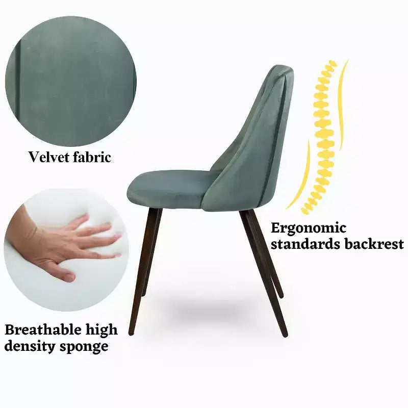 FurnitureR Lot de 2 chaises de salle à manger, chaises d'appoint modernes en velours avec grand siège moelleux pour salle à manger, cuisine, salon, chambre à coucher, vert