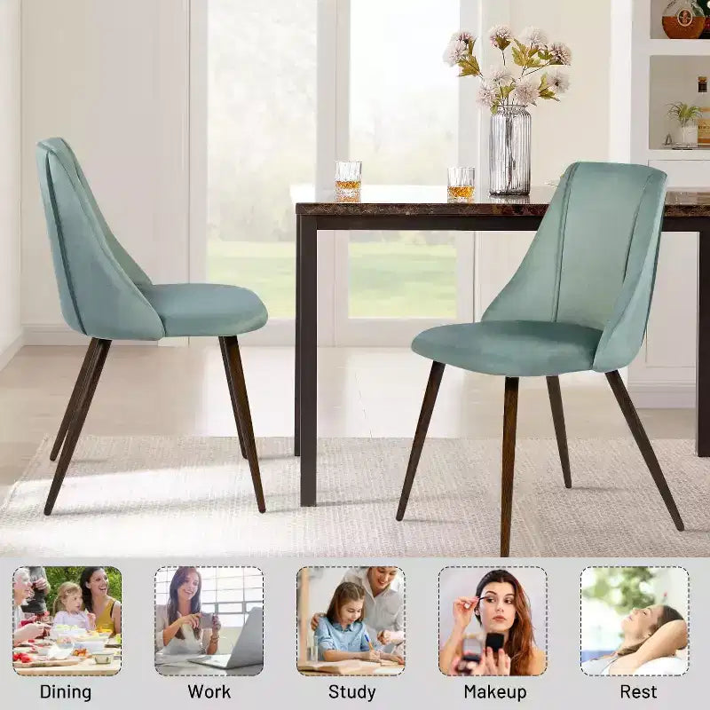 FurnitureR Lot de 2 chaises de salle à manger, chaises d'appoint modernes en velours avec grand siège moelleux pour salle à manger, cuisine, salon, chambre à coucher, vert