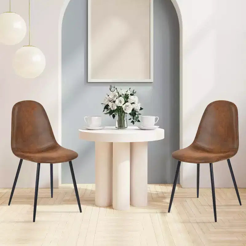 Lot de 4 chaises de salle à manger FurnitureR avec pieds en métal, assise confortable en tissu suède, dossier mi-hauteur sans accoudoirs pour cuisine, restaurant, salon, marron