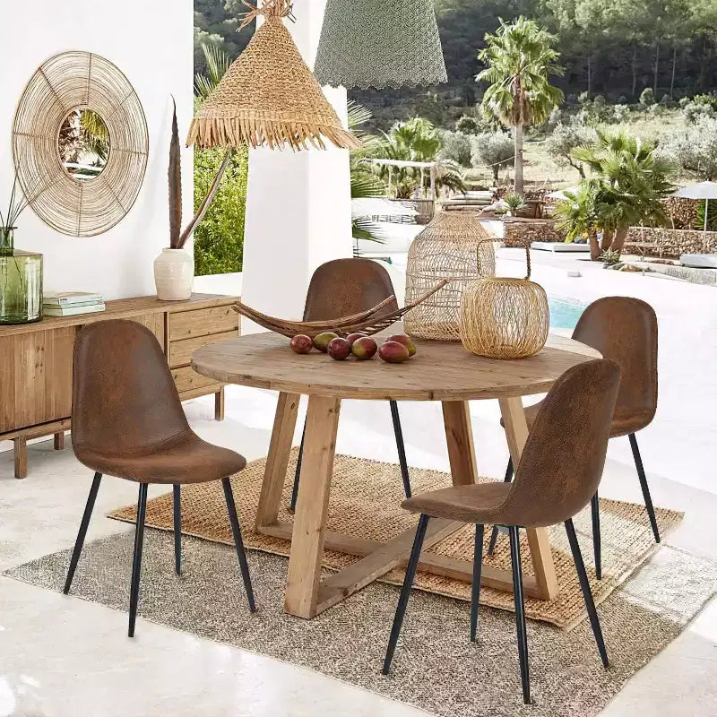 Lot de 4 chaises de salle à manger FurnitureR avec pieds en métal, assise confortable en tissu suède, dossier mi-hauteur sans accoudoirs pour cuisine, restaurant, salon, marron