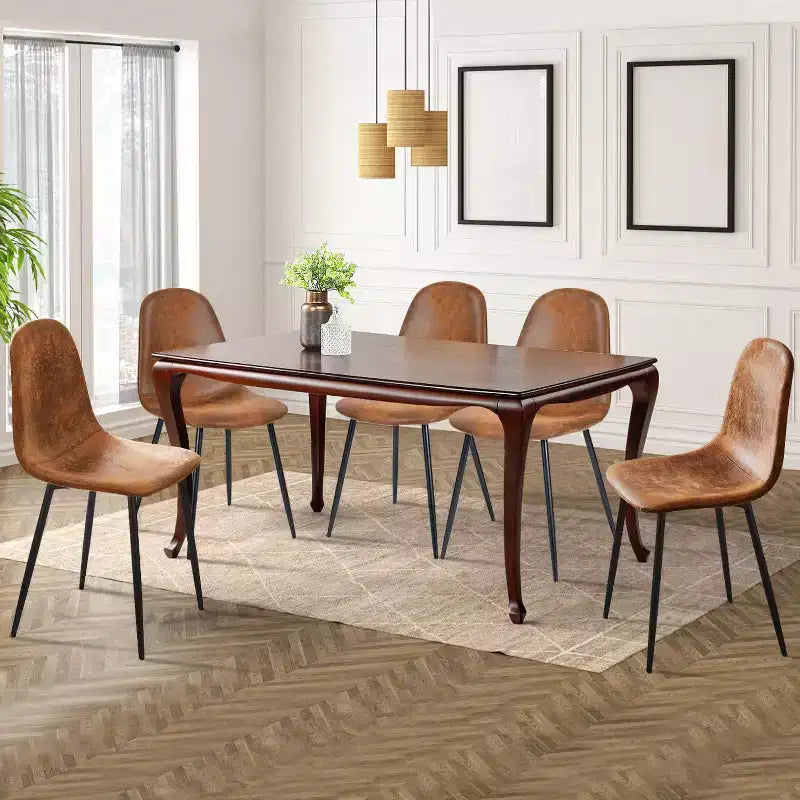 Lot de 4 chaises de salle à manger FurnitureR avec pieds en métal, assise confortable en tissu suède, dossier mi-hauteur sans accoudoirs pour cuisine, restaurant, salon, marron