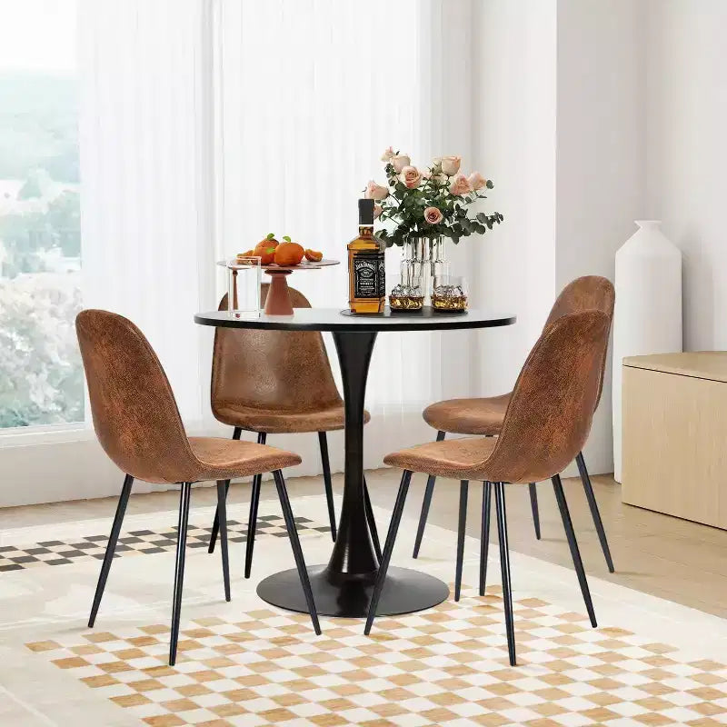 Lot de 4 chaises de salle à manger FurnitureR avec pieds en métal, assise confortable en tissu suède, dossier mi-hauteur sans accoudoirs pour cuisine, restaurant, salon, marron