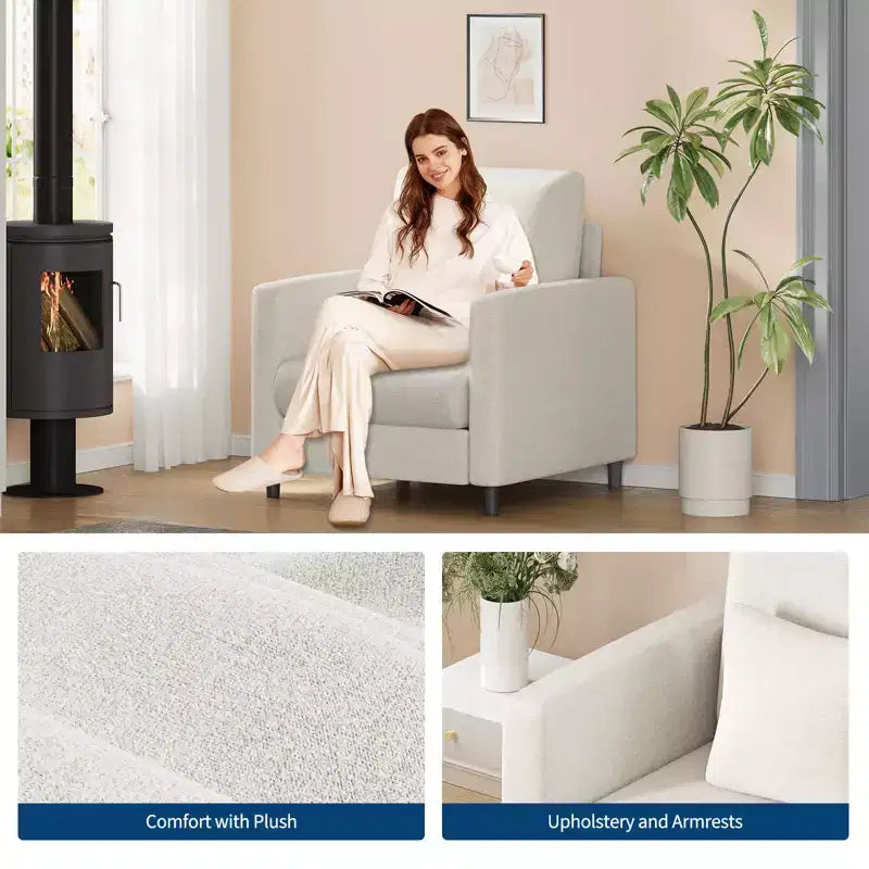 33 Canapé Beige,Fauteuil de Soutien avec Assise Rembourrée et Soutien Lombaire, Fauteuil de Lecture Confortable pour Chambre, pour Salon, Petit Appartement