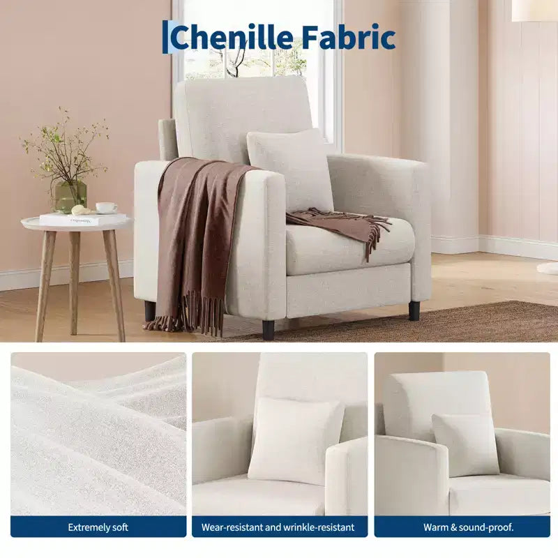 33 Canapé Beige,Fauteuil de Soutien avec Assise Rembourrée et Soutien Lombaire, Fauteuil de Lecture Confortable pour Chambre, pour Salon, Petit Appartement