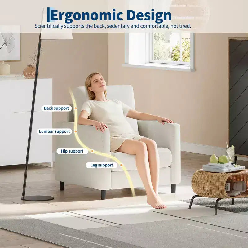 33 Canapé Beige,Fauteuil de Soutien avec Assise Rembourrée et Soutien Lombaire, Fauteuil de Lecture Confortable pour Chambre, pour Salon, Petit Appartement