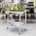 Stainless Steel Prep Table with Rounded-Corner, Adjustable Undershelf and 4 Caster Wheels, Commercial Heavy Duty Table with Adjustable Under Shelf