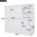 Lit escamotable pleine grandeur avec étagères de rangement, Lit mural pliant avec armoire pour chambre à coucher ou chambre d'amis, Blanc