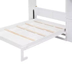 Lit escamotable pleine grandeur avec étagères de rangement, Lit mural pliant avec armoire pour chambre à coucher ou chambre d'amis, Blanc