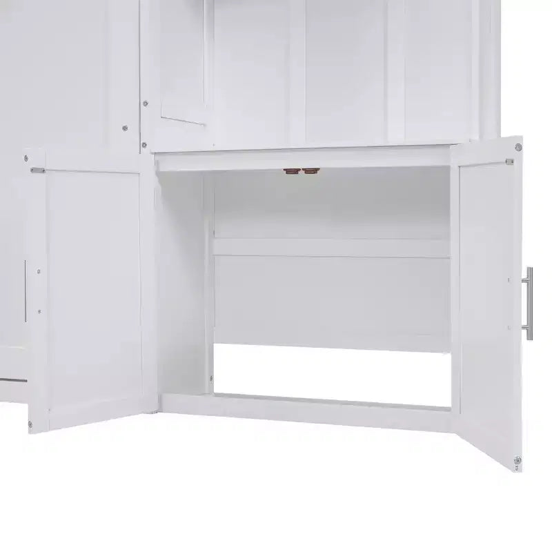 Lit escamotable pleine grandeur avec étagères de rangement, Lit mural pliant avec armoire pour chambre à coucher ou chambre d'amis, Blanc
