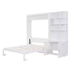 Lit escamotable pleine grandeur avec étagères de rangement, Lit mural pliant avec armoire pour chambre à coucher ou chambre d'amis, Blanc