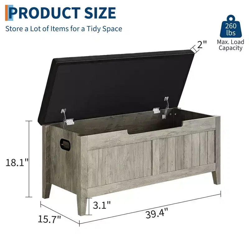 COZONY Banc de Rangement 39,4 po avec Dessus Relevable et Coussin, Banc à Chaussures en Bois pour Entrée avec 2 Charnières de Sécurité, Coffre de Rangement Charge Max. 260 lb pour Chambre à Coucher