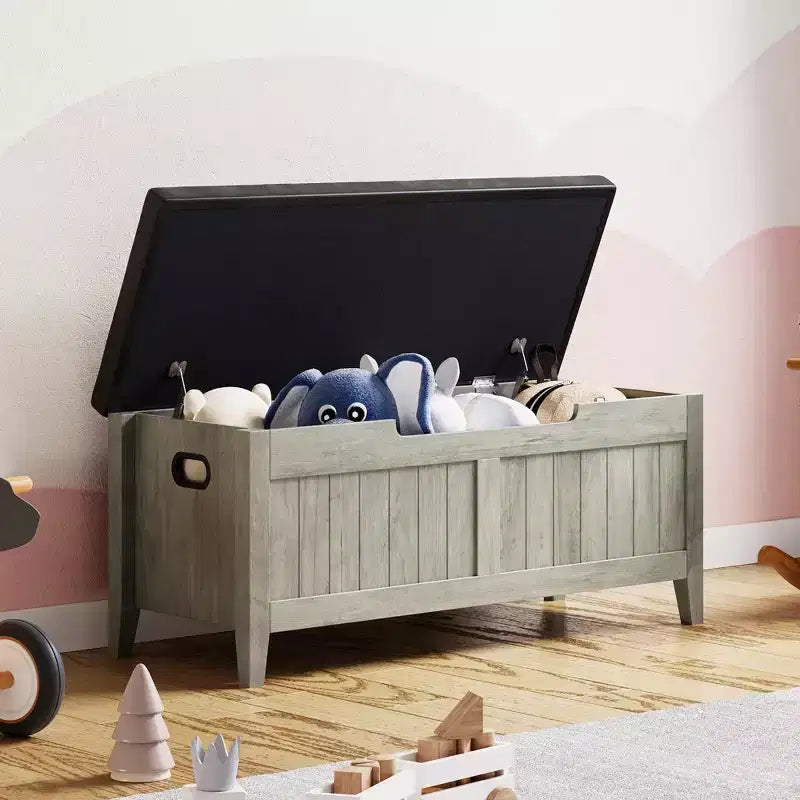 COZONY Banc de Rangement 39,4 po avec Dessus Relevable et Coussin, Banc à Chaussures en Bois pour Entrée avec 2 Charnières de Sécurité, Coffre de Rangement Charge Max. 260 lb pour Chambre à Coucher