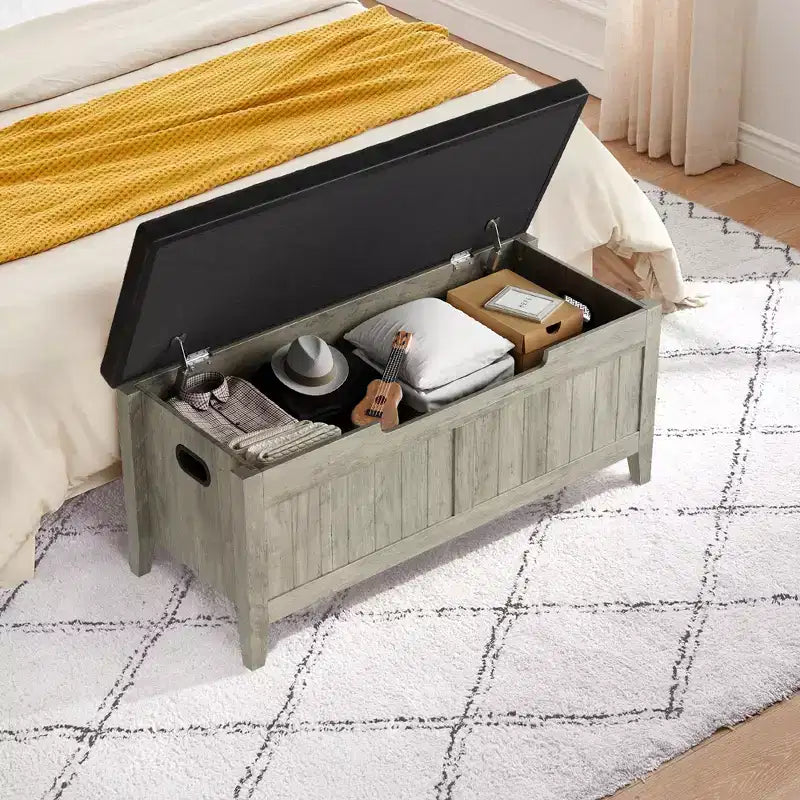 COZONY Banc de Rangement 39,4 po avec Dessus Relevable et Coussin, Banc à Chaussures en Bois pour Entrée avec 2 Charnières de Sécurité, Coffre de Rangement Charge Max. 260 lb pour Chambre à Coucher