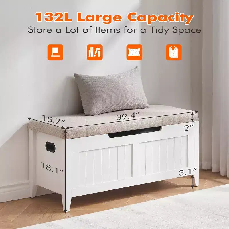 COZONY Banc de Rangement 39,4 po avec Dessus Relevable et Coussin, Banc à Chaussures en Bois pour Entrée avec 2 Charnières de Sécurité, Coffre de Rangement Charge Max. 260 lb pour Chambre à Coucher