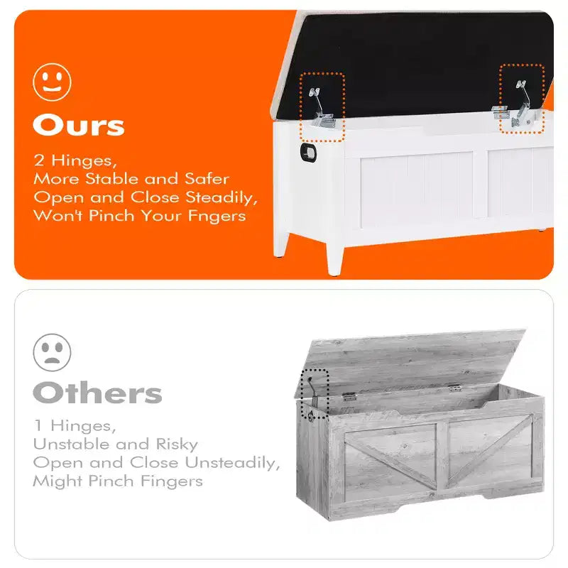 COZONY Banc de Rangement 39,4 po avec Dessus Relevable et Coussin, Banc à Chaussures en Bois pour Entrée avec 2 Charnières de Sécurité, Coffre de Rangement Charge Max. 260 lb pour Chambre à Coucher