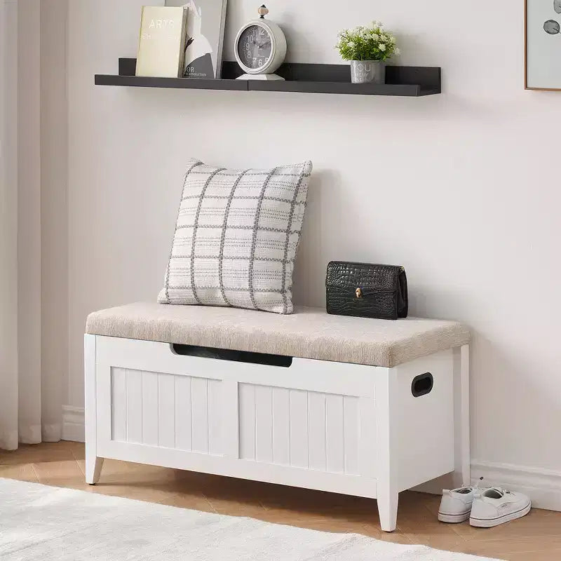 COZONY Banc de Rangement 39,4 po avec Dessus Relevable et Coussin, Banc à Chaussures en Bois pour Entrée avec 2 Charnières de Sécurité, Coffre de Rangement Charge Max. 260 lb pour Chambre à Coucher