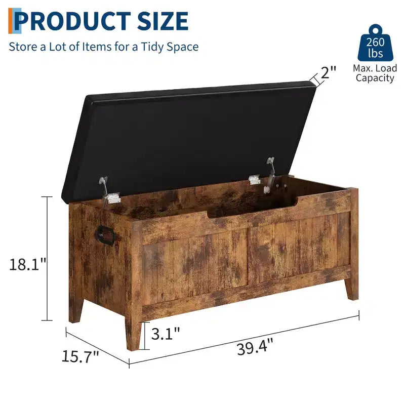 COZONY Banc de Rangement 39,4 po avec Dessus Relevable et Coussin, Banc à Chaussures en Bois pour Entrée avec 2 Charnières de Sécurité, Coffre de Rangement Charge Max. 260 lb pour Chambre à Coucher