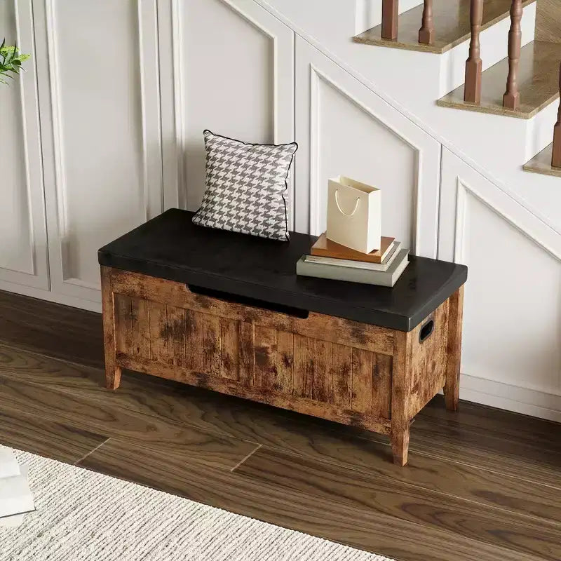 COZONY Banc de Rangement 39,4 po avec Dessus Relevable et Coussin, Banc à Chaussures en Bois pour Entrée avec 2 Charnières de Sécurité, Coffre de Rangement Charge Max. 260 lb pour Chambre à Coucher