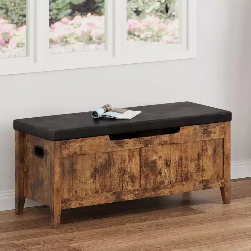 COZONY 39.4 Storage Bench with Lift Top & Cushion, Wooden Entryway Shoe Bench with 2 Safety Hinges, 260LB Load Storage Chest for Bedroom