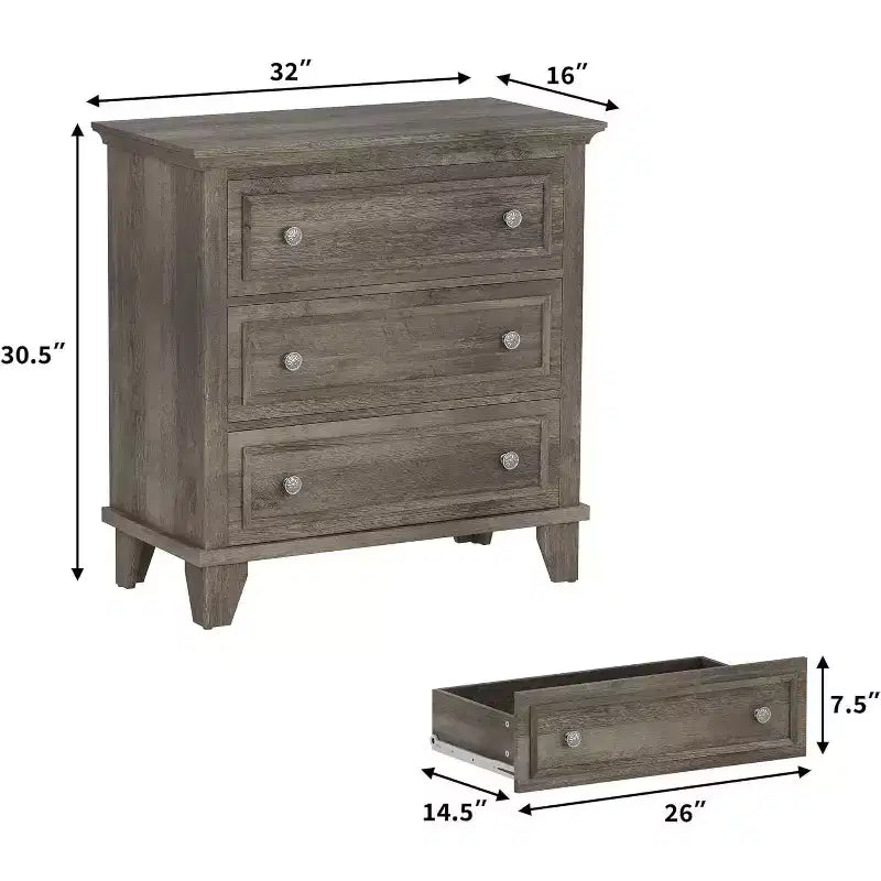 Commode à 3 tiroirs pour chambre à coucher, large commode avec poignée vintage, commode moderne en bois, armoire de chevet large pour salon
