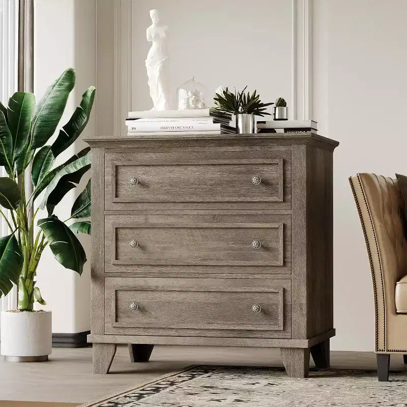 Commode à 3 tiroirs pour chambre à coucher, large commode avec poignée vintage, commode moderne en bois, armoire de chevet large pour salon