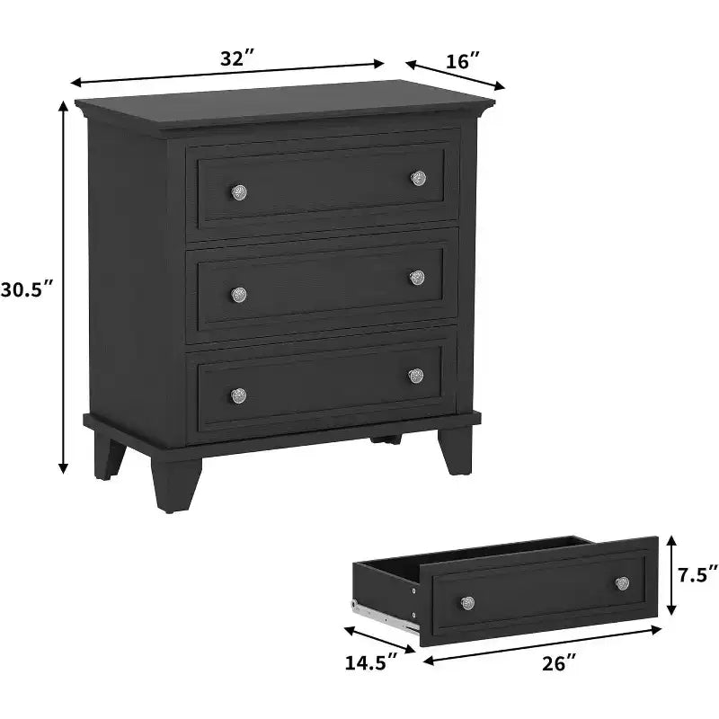 Commode à 3 tiroirs pour chambre à coucher, large commode avec poignée vintage, commode moderne en bois, armoire de chevet large pour salon