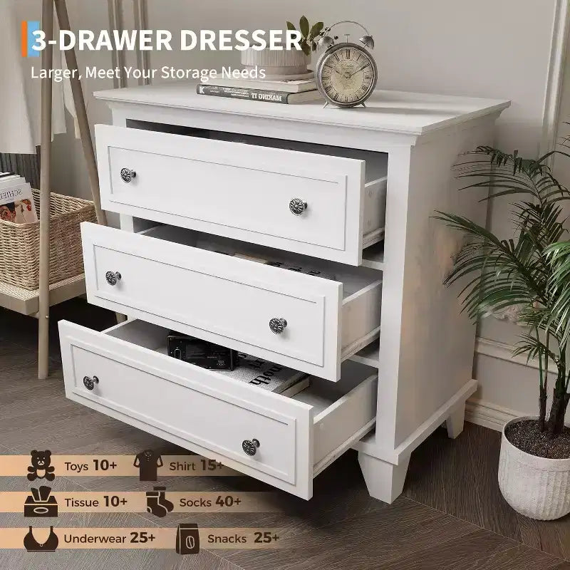 Commode à 3 tiroirs pour chambre à coucher, large commode avec poignée vintage, commode moderne en bois, armoire de chevet large pour salon