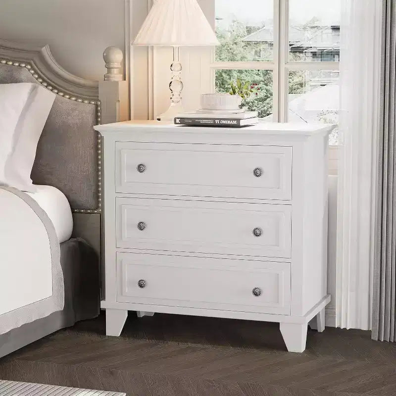 Commode à 3 tiroirs pour chambre à coucher, large commode avec poignée vintage, commode moderne en bois, armoire de chevet large pour salon