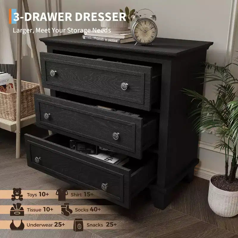 Commode à 3 tiroirs pour chambre à coucher, large commode avec poignée vintage, commode moderne en bois, armoire de chevet large pour salon