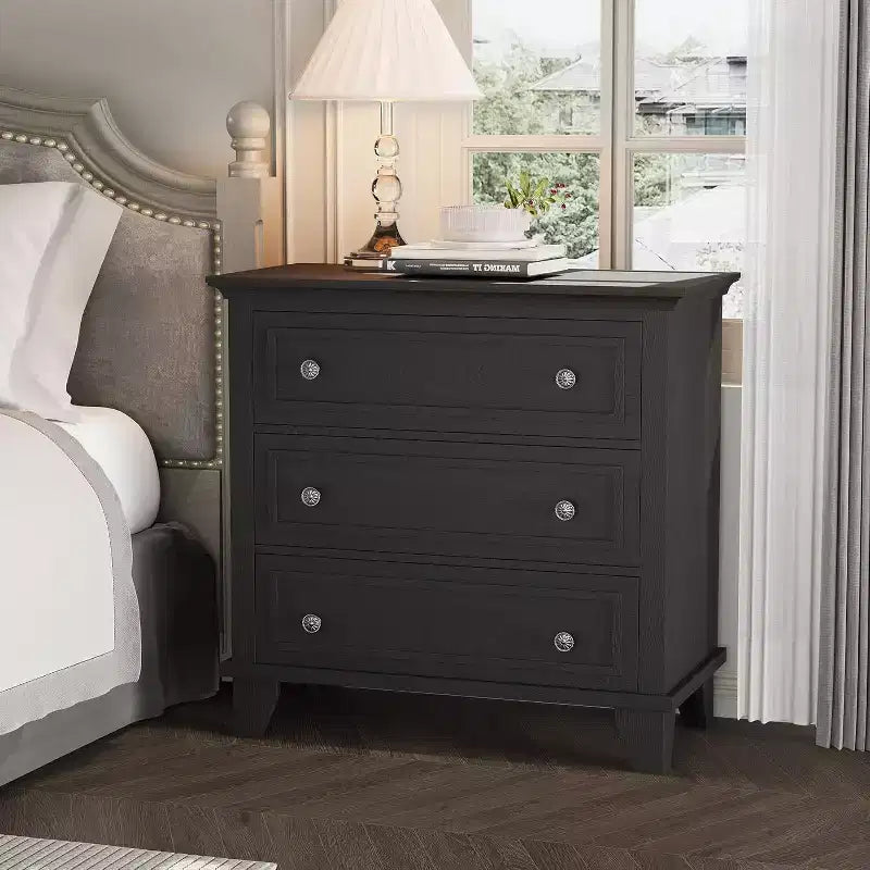 Commode à 3 tiroirs pour chambre à coucher, large commode avec poignée vintage, commode moderne en bois, armoire de chevet large pour salon