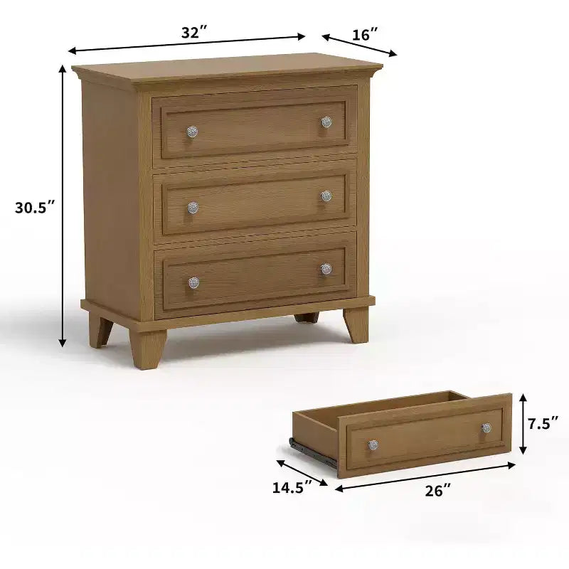 Commode à 3 tiroirs pour chambre à coucher, large commode avec poignée vintage, commode moderne en bois, armoire de chevet large pour salon