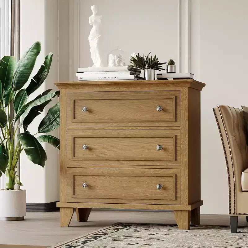 Commode à 3 tiroirs pour chambre à coucher, large commode avec poignée vintage, commode moderne en bois, armoire de chevet large pour salon