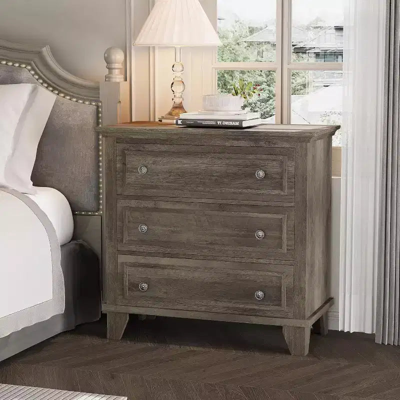 Commode à 3 tiroirs pour chambre à coucher, large commode avec poignée vintage, commode moderne en bois, armoire de chevet large pour salon