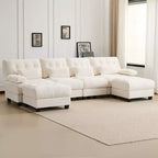 Canapé 4 places en chenille Whisen 119, canapé sectionnel et causeuse avec 2 poufs, dossier réglable, 4 coussins décoratifs
