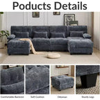 Canapé 4 places en chenille Whisen 119, canapé sectionnel et causeuse avec 2 poufs, dossier réglable, 4 coussins décoratifs