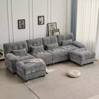 Canapé 4 places en chenille Whisen 119, canapé sectionnel et causeuse avec 2 poufs, dossier réglable, 4 coussins décoratifs