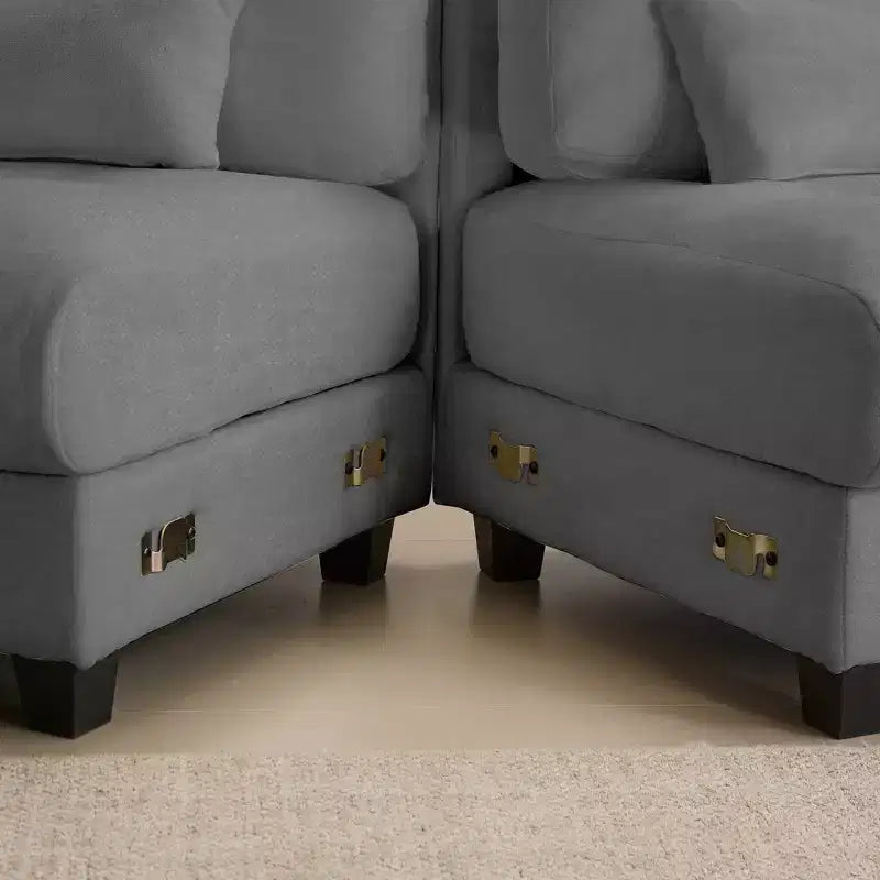 Canapé 4 places en chenille Whisen 119, canapé sectionnel et causeuse avec 2 poufs, dossier réglable, 4 coussins décoratifs