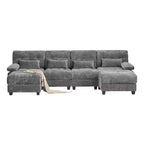 Canapé 4 places en chenille Whisen 119, canapé sectionnel et causeuse avec 2 poufs, dossier réglable, 4 coussins décoratifs
