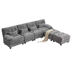 Canapé 4 places en chenille Whisen 119, canapé sectionnel et causeuse avec 2 poufs, dossier réglable, 4 coussins décoratifs