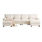 Canapé 4 places en chenille Whisen 119, canapé sectionnel et causeuse avec 2 poufs, dossier réglable, 4 coussins décoratifs