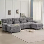 Canapé 4 places en chenille Whisen 119, canapé sectionnel et causeuse avec 2 poufs, dossier réglable, 4 coussins décoratifs