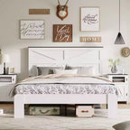 Okak Natural Style All Size Bedroom Platform Bed with Farmhouse Wood Headboard,Modern Bed Frame No Box Spring Needed