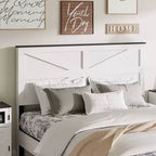 Lit plateforme Okak Natural Style toutes tailles avec tête de lit en bois de style fermier, cadre de lit moderne sans besoin de sommier tapissier