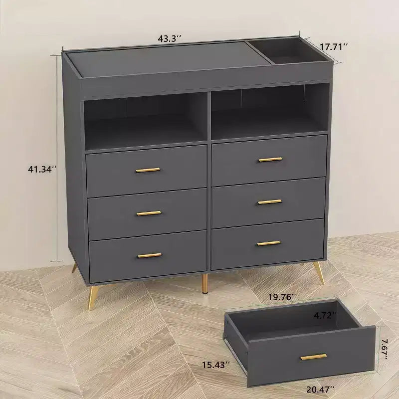 Table à langer pour bébé GustoWave avec pieds en métal, commode à 6 tiroirs, station de langer pour bébés et nourrissons