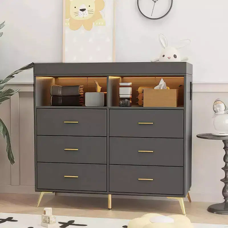 Table à langer pour bébé GustoWave avec pieds en métal, commode à 6 tiroirs, station de langer pour bébés et nourrissons