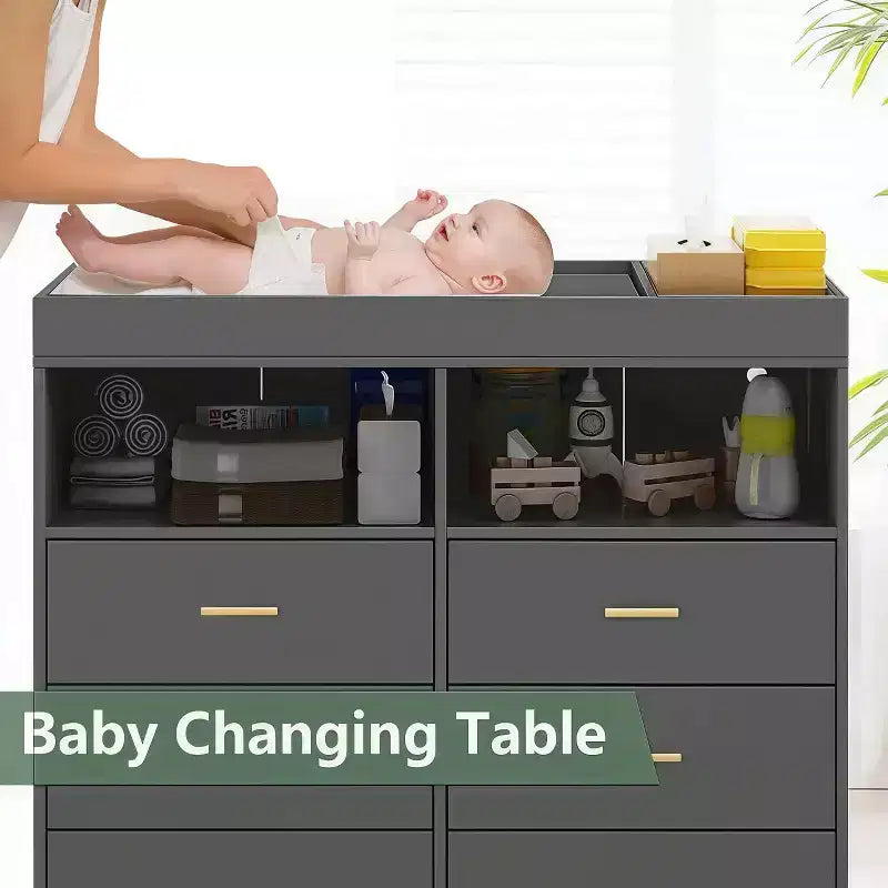 Table à langer pour bébé GustoWave avec pieds en métal, commode à 6 tiroirs, station de langer pour bébés et nourrissons