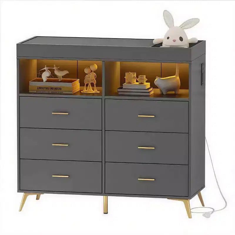 Table à langer pour bébé GustoWave avec pieds en métal, commode à 6 tiroirs, station de langer pour bébés et nourrissons