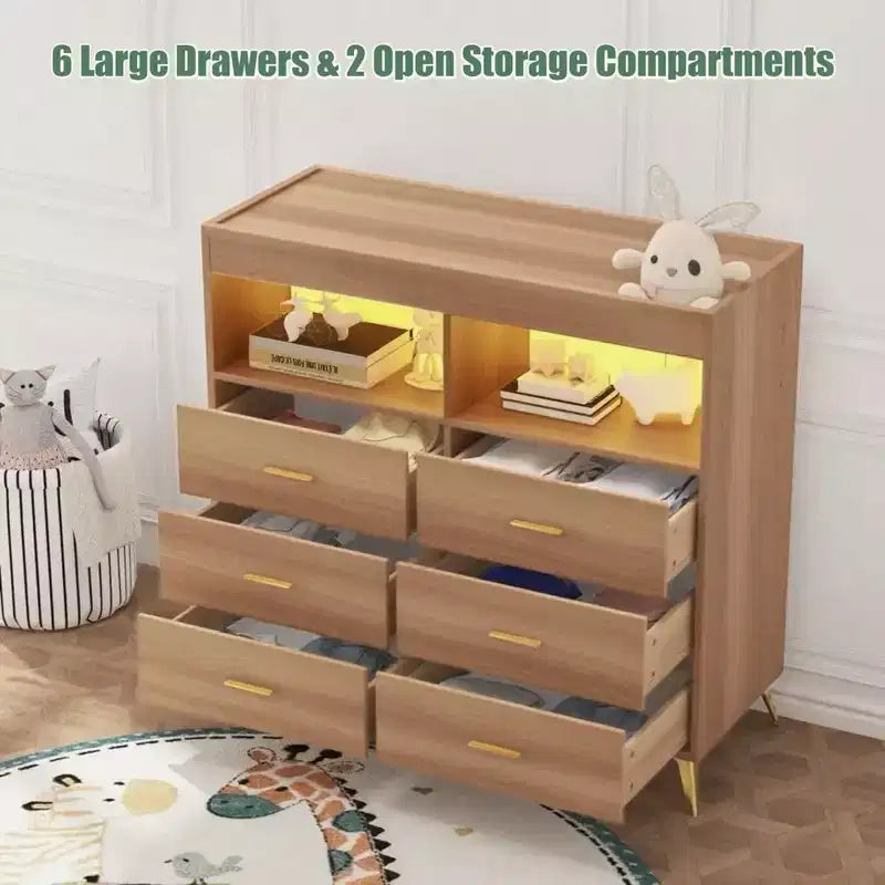 Table à langer pour bébé GustoWave avec pieds en métal, commode à 6 tiroirs, station de langer pour bébés et nourrissons